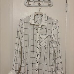 GAP Women's White and Black Grid Button Down Shirt